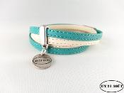 Bracelet femme cuir surpiqué turquoise et crème