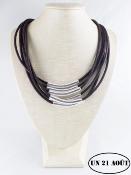 Collier cuir nubuck  noir 6 tubes