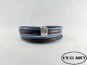 Bracelet homme cuir et coton ciré bleu