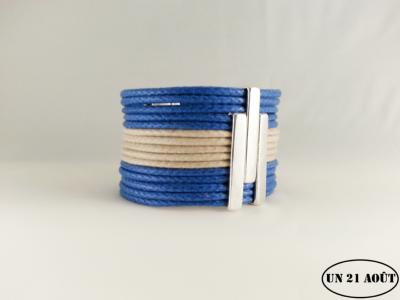 Bracelet femme bicolore coton bleu électrique et beige