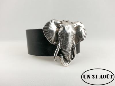 Bracelet cuir femme passant éléphant argenté