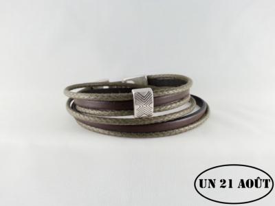 Bracelet homme cuir et coton ciré kaki
