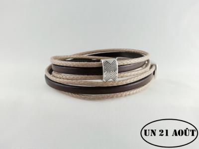 Bracelet homme cuir et coton ciré lin 