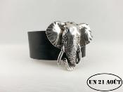 Bracelet cuir femme passant éléphant argenté