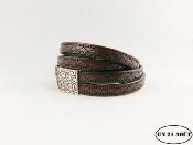 Bracelet homme cuir  marron foncé ouvragé 0.7 cm 2 tours 