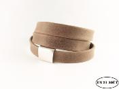 Bracelet homme cuir plat 1 cm trois tours fermoir magnétique