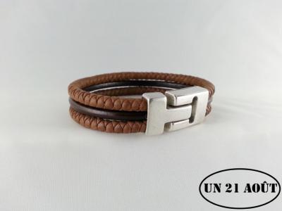 Bracelet cuir homme 1 lisse et  2 tressés