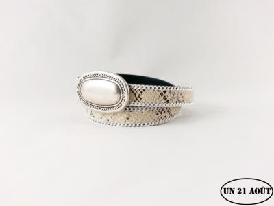 Bracelet 2 tours cuir chaîné ou non fermoir richelieu python crème