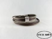 Bracelet homme cuir et coton ciré kaki