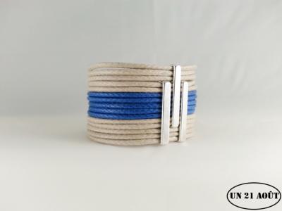 Bracelet bicolore femme beige bleu électrique